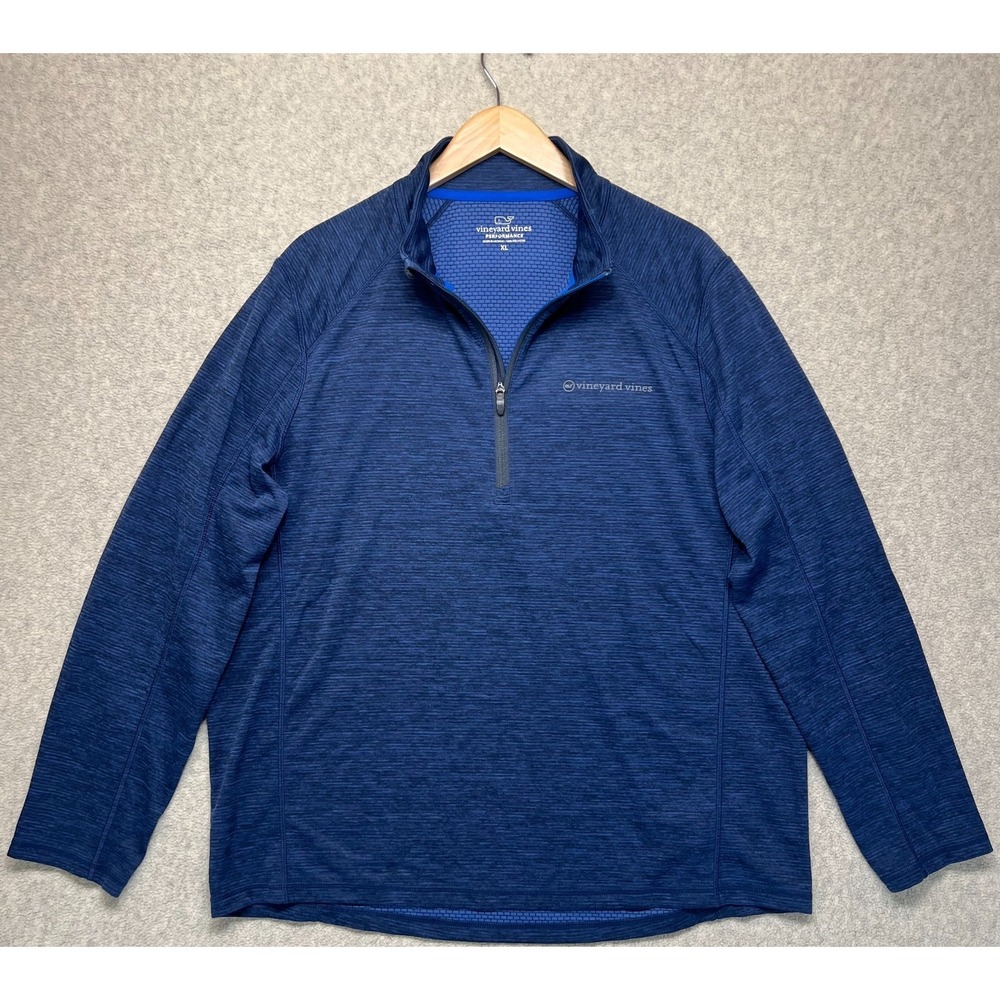 Vineyard Vines Mens Performance 1/4 Zip Pullover Shirt Blue Raglan Sleeve XL